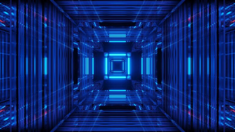 Abstract science fiction futuristic background with blue neon lights